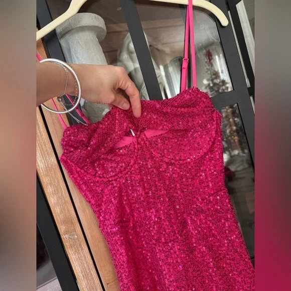 Hello Molly Fun Party Girl sequins mini dress bodycon corset barbiecore vegas - Picture 8 of 8